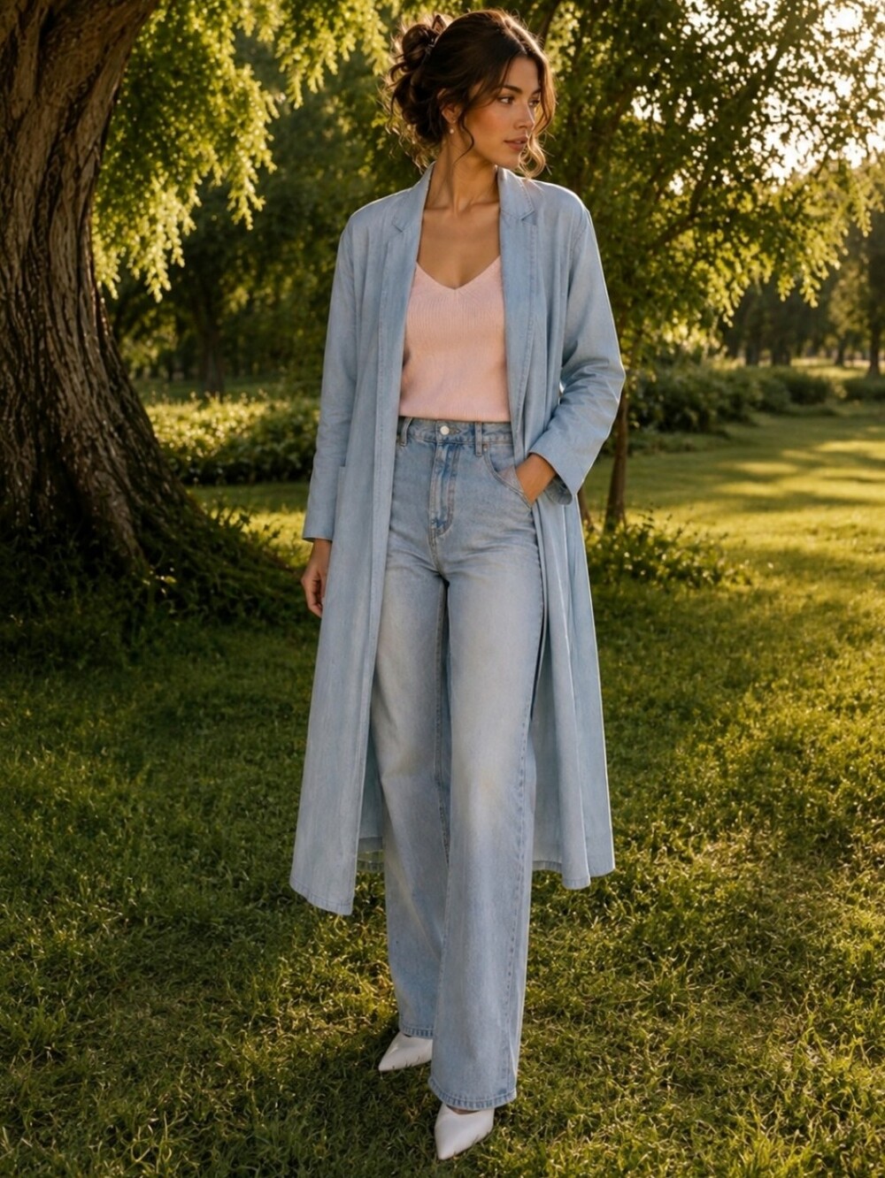 Longline Style Light Denim Duster Coat